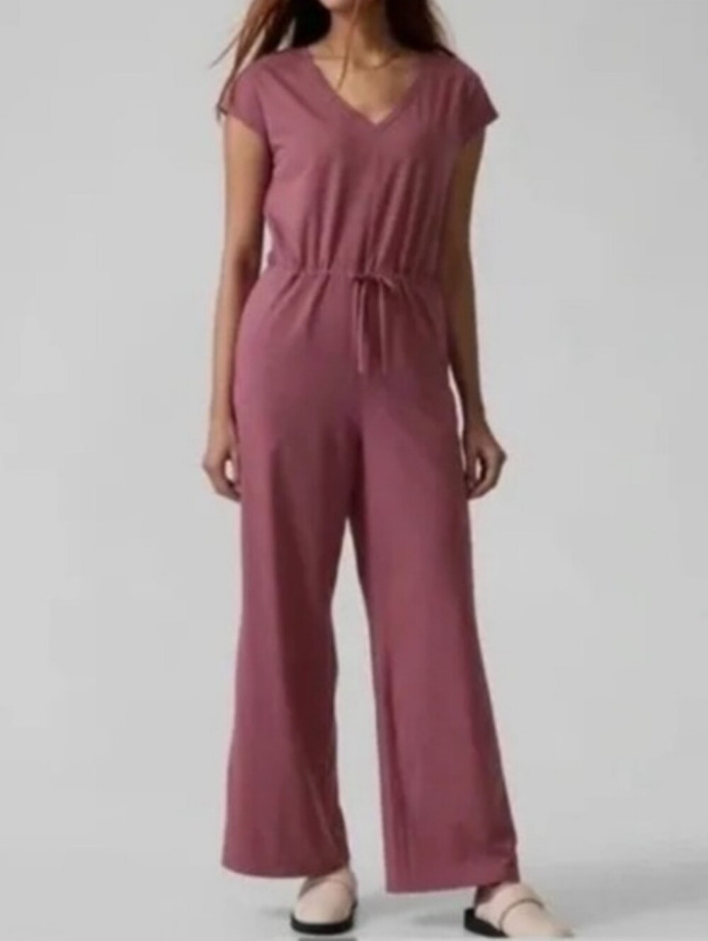 Athleta V-Neck Wide-Leg Jumpsuit in Dusty Rose EUC